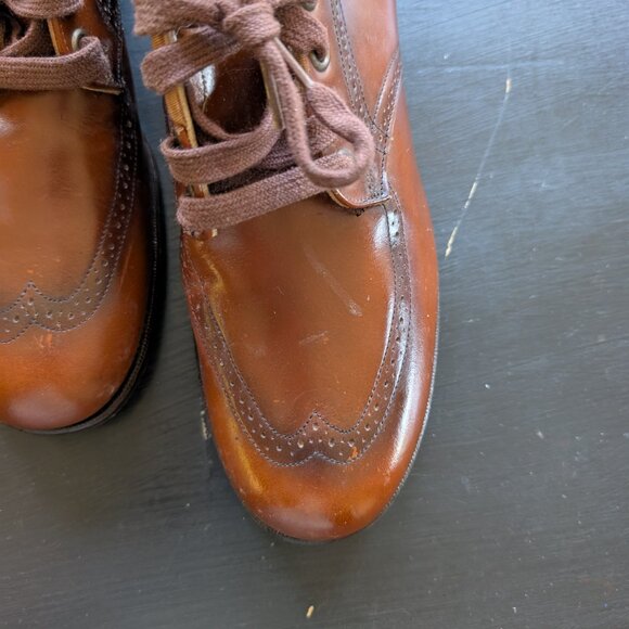 Vintage 50s Brown leather wingtip oxfords shoes deadstock lace up 1950s heels - Picture 5 of 9